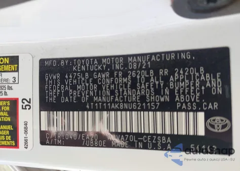 2022 Toyota Camry Se from USA, damaged, VIN 4T1T11AK8NU621157